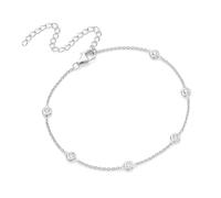 Smart Jewel Fusskette trendig mit vielen Zirkonia Steinen, Silber 925 28 cm Damen