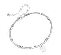 Fußkette mit Anhänger SMART JEWEL "zweireihig, rundem Plättchen, Silber 925" Fußkettchen Gr. 28 cm, Silber 925 (Sterlingsilber), silberfarben (silber) Damen (38206252-0) silber