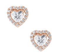 Smart Jewel Ohrstecker herzförmig mit weißen Zirkoniasteinen, Silber 925 Rosé vergoldet