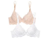 Smart & Sexy Damen Signature Spitze - Perfekt für Mühelosen Stil und Komfort Push-Up-BH, Undurchsichtige, In The Buff/White, 2 Stück, 95C (2er Pack)