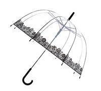 SMARTBULLE Langer Regenschirm Transparent - Glockenform; Stabil; Automatisch öffnend; Durchmesser=85cm; Damen Regenschirm; SCHWARZE SPITZE.