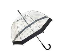 SMARTBULLE Langer Regenschirm Transparent - Glockenform; Stabil; Automatisch öffnend; Durchmesser=85cm; Damen Regenschirm; Muster SCHWARZE PUNKTE.