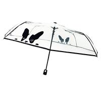 SMARTBULLE Transparenter Faltbarer Regenschirm - Kompakt; Stabil; Windbeständig; Automatisch öffnend; Durchmesser=98cm; Damenregenschirm; HUNDEMOTIV.