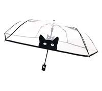 SMARTBULLE Transparenter Faltbarer Regenschirm - Kompakt; Stabil; Windbeständig; Automatisch öffnend; Durchmesser=98cm; Damenregenschirm; Motiv: Katze.
