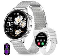 Smartwatch Damen Rund mit Telefonfunktion, 1.27" HD Smartwatches mit SpO2, 24H Pulsuhr Blutdruck Schlafmonitor, Fitness Tracker 120+ Sportmodi Schrittzähler für iOS Android, IP68 Wasserdicht Silber