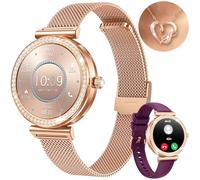 Smartwatch Damen Uhr Armbanduhr Fitnessuhr: Smartwatch Damen mit Halskette Geschenk 1,27" Rund Touch Gold Menstruationszyklus Schrittzähler Blutdruck Wasserdicht Sport Telefonfunktion für Android iOS