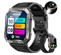 Smartwatch Herren Militär, 100 Tage Akku,Sportuhr mit Bluetooth-Anrufe,LED Taschenlampe,Kompass,100+ Sportmodi Fitness-Tracker,Herzfrequenz-SpO2-Schlaf-Monitor,2 Armbändern,Outdooruhr für Android iOS