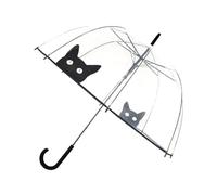 SMATI Langer Regenschirm Transparent - Glockenform; Stabil; Automatisch öffnend; Durchmesser=85cm; Damen Regenschirm; Motiv KATZE.