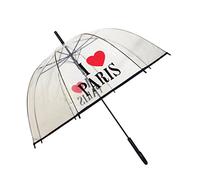 SMATI SMARTBULLE Langer Regenschirm Transparent - Glockenform; Automatische Öffnung; Durchmesser=85cm; Damenregenschirm; Muster I LOVE PARIS.