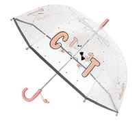SMATI SMARTBULLE Transparenter Kinderregenschirm Glocke: Windbeständig; Durchmesser=74cm; manuell zu öffnen; Mädchenregenschirm; Katzenmotiv.