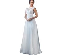 SMBHIAON Brautkleid Für Damen - Schlichtes, Ärmelloses, Dreidimensionales, Schulterfreies Brautkleid Aus Massiver Spitze Mit Rundhalsausschnitt, Sexy, Rückenfreies Strand-Brautkleid, Weiß, 14W