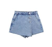 SMBHIAON Jeans-Hotpants Für Damen, Einfarbig, Hohe Taille, Schmale Sommer-Bermudas, Kurze Hose Mit Taschen, Vintage-Stretch-Crossover-Skort Mit Knöpfen, Distressed-Denim-Hot-Shorts, Blau, M