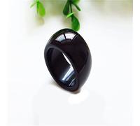 SMDSAZ Natürliche Hand-Schnarze Jade Achat Chalcedon Black Ring Modeschmuck Männer Frauen Glück Geschenke (Gem Color : Black, Metal Color : 18mm)