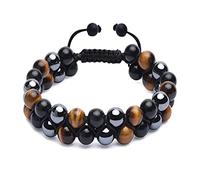 SMDSAZ Tiger Eye Black Obsidian Hämatit 8 mm Steinbehandlung Kristall Perlen Viel Glück Triple Protection Armband Männer