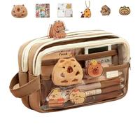 SMELEYOU Capybara Pencil Case Reißverschlüsse süße Kawaii Bleistift Beutel mit klarem vorderen Fensterkapybara -Schulmaterial unterteilt
