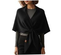 SMELEYOU Kaschmir-Schal für Damen, 180 x 76 cm, gestrickter Pashmina-Wickel mit offener Vorderseite, vielseitiger Poncho-Schal für Abend- und Freizeitkleidung, Schwarz