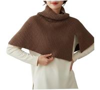 SMELEYOU Rollkragenpullover für Damen, Poncho, Wickelpullover, kurzer, lockerer Strickschal mit Seitenschlitz und Stehkragen, lässige, Elegante Oberbekleidung für Herbst- und Winterkaffee