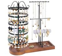 SMFANLIN Ohrring-Organisator Schmuck-Display-Organisator mit Holzsockel Multifunktionaler verstellbarer Halskettenhalter Uhrenhalter Schmuck-Ohrring-Ring-Organisator (Schwarz)