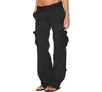 SMIDOW Baggy Fallschirmhose für Damen, niedrige Taille, weites Bein, Cargohose, Militär, Armee, Kampfarbeitshose mit Taschen, #01 Schwarz, Groß