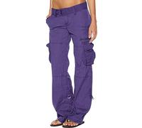 SMIDOW Cargohose für Damen, niedrige Taille, Übergröße, dehnbar, weites Bein, Taschen, Y2K, Streetwear, Kampf, Militärhose, #G05-Lila, XX-Large