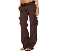 SMIDOW Cargohose für Damen, niedrige Taille, Übergröße, dehnbar, weites Bein, Taschen, Y2K, Streetwear, Kampf, Militärhose, #G01-Kaffee, S