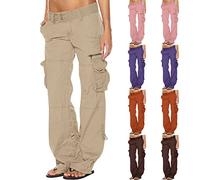 SMIDOW Cargohose für Damen, niedrige Taille, Übergröße, dehnbar, weites Bein, Taschen, Y2K, Streetwear, Kampf, Militärhose, #G02-Khaki, Groß