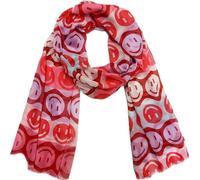 Smiley Schal aus Seidenmischung mit Smile Muster Tuch Sommer Frühling Herbst Halstuch Stola Tuch Übergangsschal Baumwolle Gesicht Face (Rot)