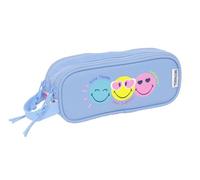 Smiley World Joyful Doppelmäppchen, recycelbarer Stoff, Federmäppchen für Kinder, ideal für Kinder im Schulalter, bequem und vielseitig, Qualität und Widerstandsfähigkeit, 21 x 6 x 8 cm, Hellblau /