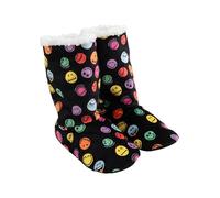 Smileyworld Hausschuhe für Damen - Smiley Hüttenschuhe Homeboots Winter Stiefel Booties Hausstiefel gefüttert Schwarz (Schwarz, EU Schuhgrößensystem, Erwachsene, Damen, Numerisch (von/bis), M, 41, 42)