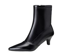 Smilice Damen Stiefelette mit Katzenabsatz | 5,5cm Absatz mit Spitzer Zehe, Metallische Farben für Partys und Alltag (Schwarz, 45 EU)