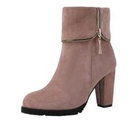 Smilice Damen Stiefeletten aus Velours | 9cm Blockabsatz, Rutschfeste Sohle für Büro und Alltag (Rosa, 34 EU)