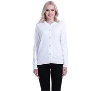 SMILING PINKER Damen Strickjacke Langarm Rundhals Cardigan Mittelschwere Weich Pullover Jacke mit Perle Knopf(Elfenbein,S)