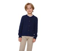 SMILING PINKER Mädchen Aran Strickjacke Jungen Kinder Gestrickt Rundhals Baumwolle Grobe Pullover Jacke mit Knopf(Marine,5-6Jahre)