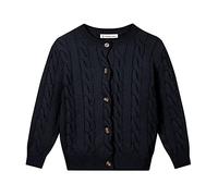 SMILING PINKER Mädchen Aran Strickjacke Jungen Kinder Gestrickt Rundhals Baumwolle Grobe Pullover Jacke mit Knopf(Dunkle Marine,4-5Jahre)
