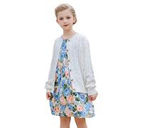 SMILING PINKER Mädchen Aran Strickjacke Jungen Kinder Gestrickt Rundhals Baumwolle Grobe Pullover Jacke mit Knopf (Weiß Gestrick,6-7Jahre)