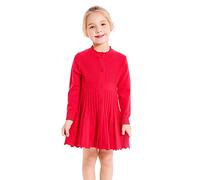 SMILING PINKER Mädchen Kleider Langarm Strickkleid Plissee Röcke Einfarbig Basic Herbst Winter Kleid(Rot,9-10 Jahre)