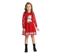 SMILING PINKER Mädchen Kleider Winter Weihnachtspullover Langarm Einhorn Strickkleid (110, Rot)