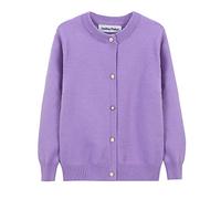 SMILING PINKER Mädchen Strickjacke Basic Kinder Cardigan Lange Ärmel Schule Strickware(Violett,3-4 Jahre)