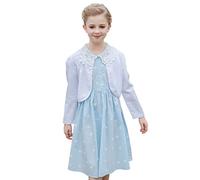 SMILING PINKER Mädchen Strickjacke Bolero Kinder Cardigan Kurz Bolerojacke 3/4 Ärmel Schulterjacke Festlich Shrug Top(Weiß,7-8 Jahre)