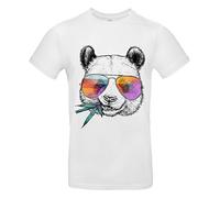 Smilo & Bron Herren T-Shirt mit Motiv Cool Panda Bedruckt Weiß White XL