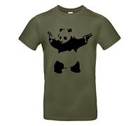 Smilo & Bron Herren T-Shirt mit Motiv Gangster Panda Bedruckt Grün Urban Khaki XL