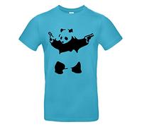 Smilo & Bron Herren T-Shirt mit Motiv Gangster Panda Bedruckt Türkis Swimming Pool XL
