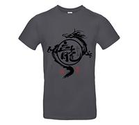 Smilo & Bron Herren T-Shirt mit Motiv Jahr des Drachen Bedruckt Grau Dark Grey XL