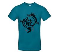 Smilo & Bron Herren T-Shirt mit Motiv Jahr des Drachen Bedruckt Türkis Diva Blue XL