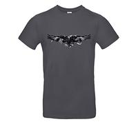 Smilo & Bron Herren T-Shirt mit Motiv Krähe im Anflug Bedruckt Grau Dark Grey XL