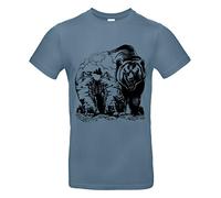 Smilo & Bron Herren T-Shirt mit Motiv Mountain Bear Bedruckt Blau Stone Blue M