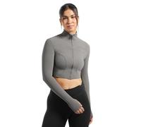 SMILODOX Crop Jacke Damen Brianna, taillierte Sportjacke mit Stehkragen, Laufjacke mit Daumenlöchern & Reißverschlusstaschen, Sport Oberteil, Fitness Oberteil ideal für Training, Yoga & Pilates