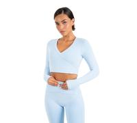 SMILODOX Damen Crop Longsleeve Niora, Slim Fit Langarmshirt, Cropped Sport Shirt mit V-Ausschnitt, figurbetontes Oberteil, elastisches Material, Fitness Top, Trainingsshirt, für Gym Workout Alltag