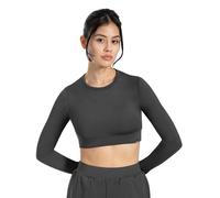 SMILODOX Longsleeve Damen Tisha, Cropped Sportshirt mit Rundhals, Funktionsshirt elastisches Unterbrustbund, bequemes Langarmshirt, ideal für Alltag, Freizeit, Fitness, Yoga, Layering