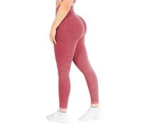 SMILODOX Scrunch Leggins Damen Shaped Fit, Seamless Sporthose, Batik Acid Scrunch Sanduhr-Design Yogahose, Elastischer Bund Figurschmeichelnd für Fitness & Alltag, Größe:XS, Color:Rot